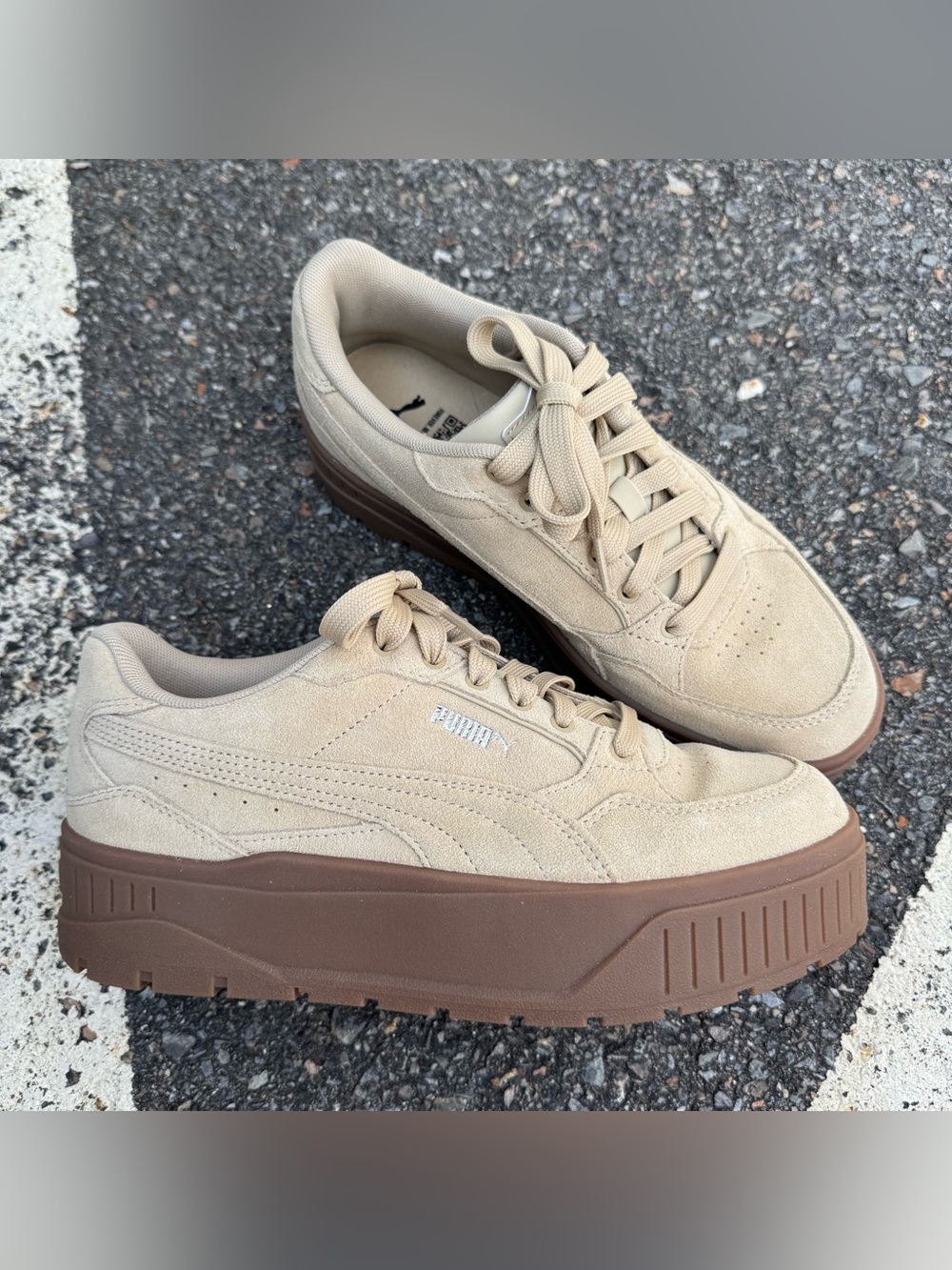 Puma Karmen II Idol Suede Platform Sneaker Shoes Womens 9 Tan Brown 397462-01